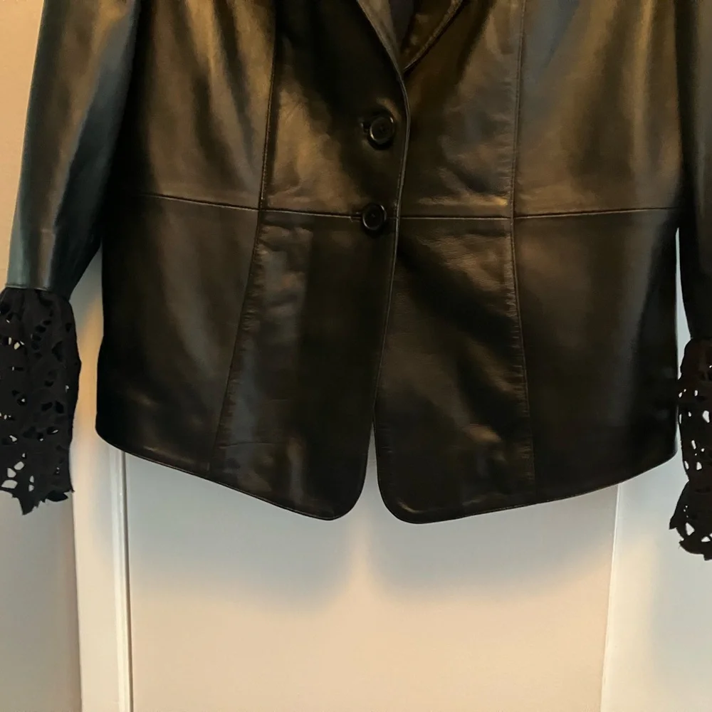 Black Leather Jacket with Lace Cuffs - Picture 4 of 8